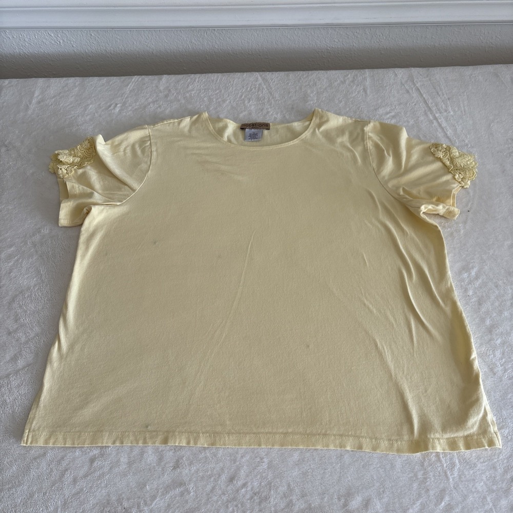 Notations Women's 1X Yellow Lace Sleeve Top Made in USA Y2K